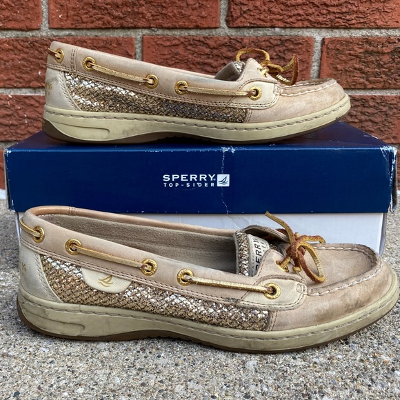 Sperry Shoes Womens Angelfish Linen Gold Glitter Boat Shoe Poshmark